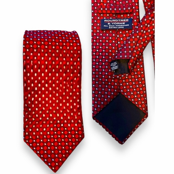 Roundtree & Yorke All Silk Handmade Extra Long Luxury Tie Red White - Picture 1 of 10